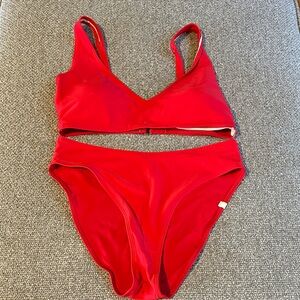 Summersalt Red Women's Two-Piece Swim Set - V-Neck Bikini Top & High-Cut Bottoms